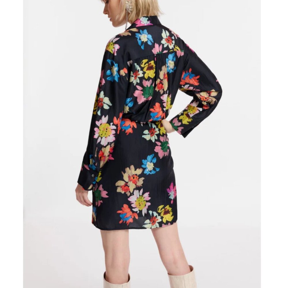 Essentiel Antwerp Women's Black Floral Dropped Shoulder Eberry Wrap Mini Dress - Picture 4 of 7